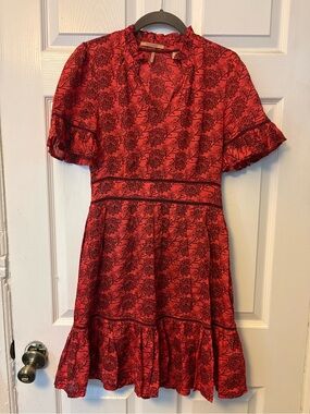 Scotch & Soda Red "Les Tropiques" Botanical Floral Ruffle Mini Dress